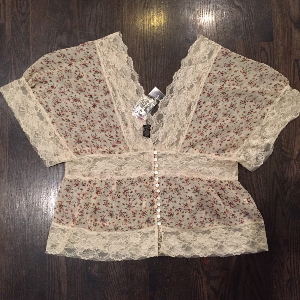 NEW Passport plus size lace floral hobo sheer flower shirt 2X - Picture 4 of 6
